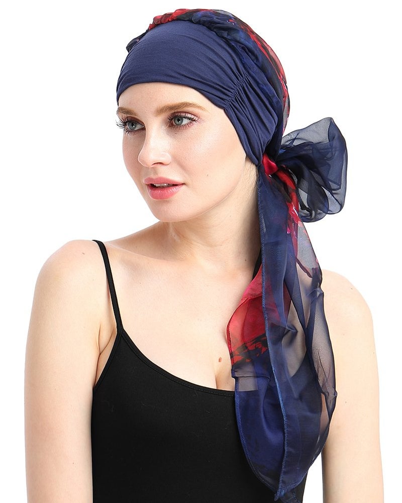FocusCare Chemo Scarf Easy Tie Lined Turban Hat for Cancer Women Patients Winter Red - Image 2